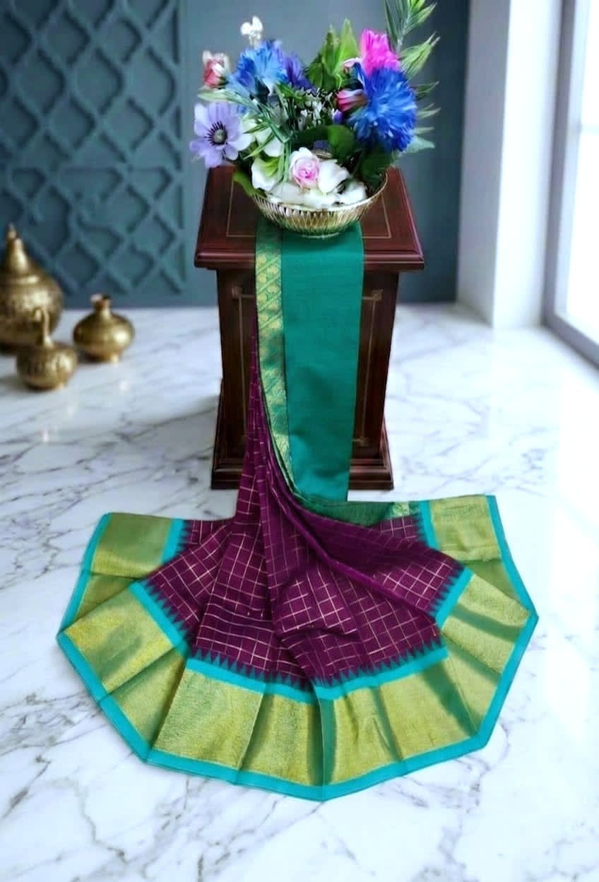 Cotton Korvai checked saree