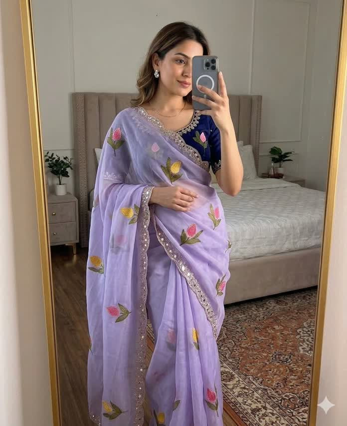 Soft Rangoli silk saree with embroidery work all over saree
