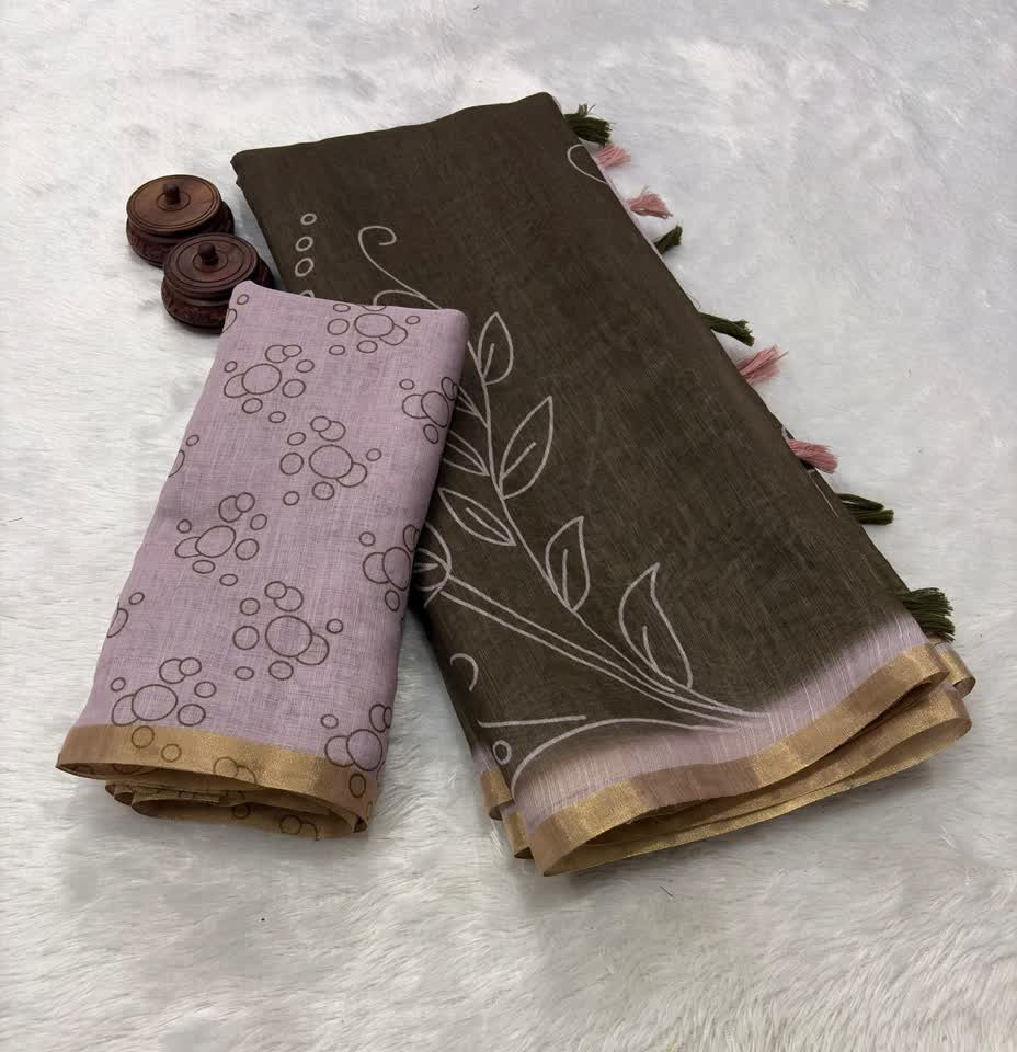 Linen cotton fabric with zari weaving border